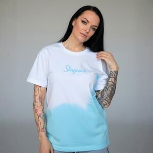 Staycoolnyc ✦ Sky Dye Ombre Graphic Tee ✦ Blue/White Cotton Short Sleeve Fit NWT